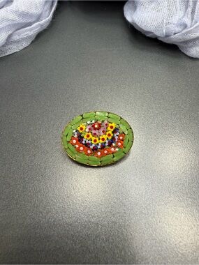 Vintage Green Floral Micro-Mosaic Brooch #14mo